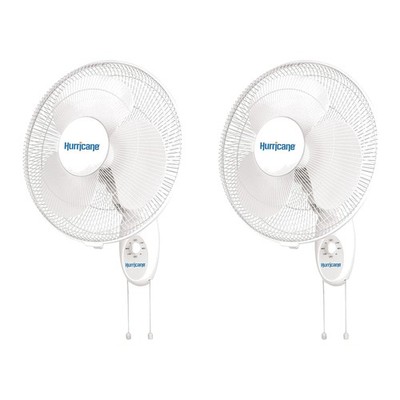 Hurricane Supreme 16 Inch 90 Degree Oscillating 3 Speed Wall Fan, White (2 Pack)