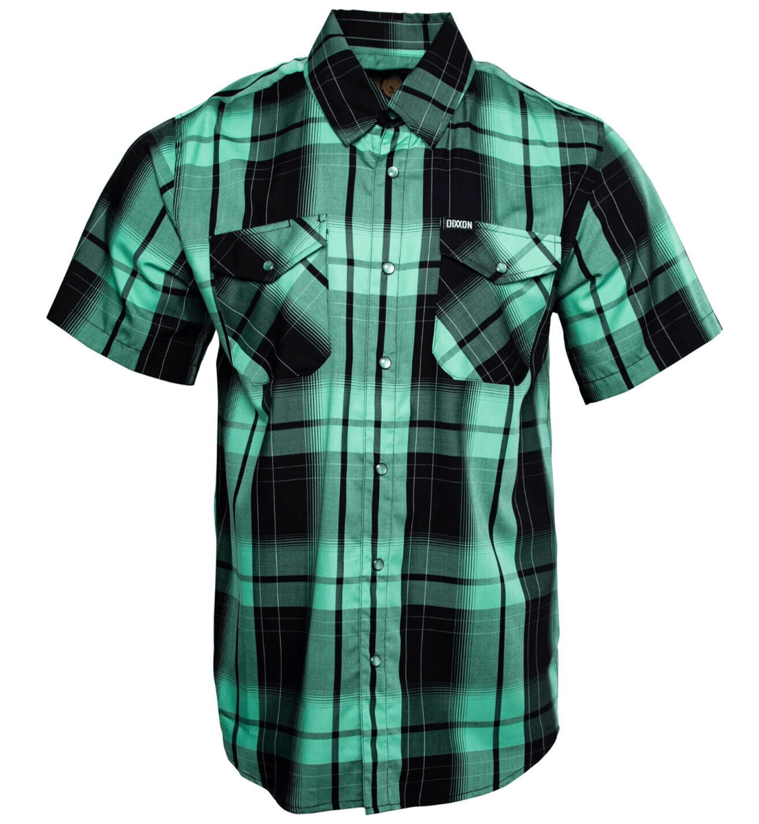 Dixxon Flannel Spearmint Pearl Snap Green Black Bamboo Short