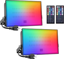 2 Pack 500W Equiv LED RGB Flood Lights, 50W Dimmable Million Color Changing