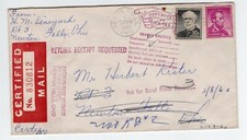 1960 30 CENT LIBERTY CERTIFIED RETURN RECEIPT COVER NEWTON FALLS OHIO