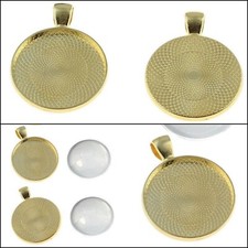 Gold Settings Round for Cabochons Locket Pendant with Clear Glass Cabochon