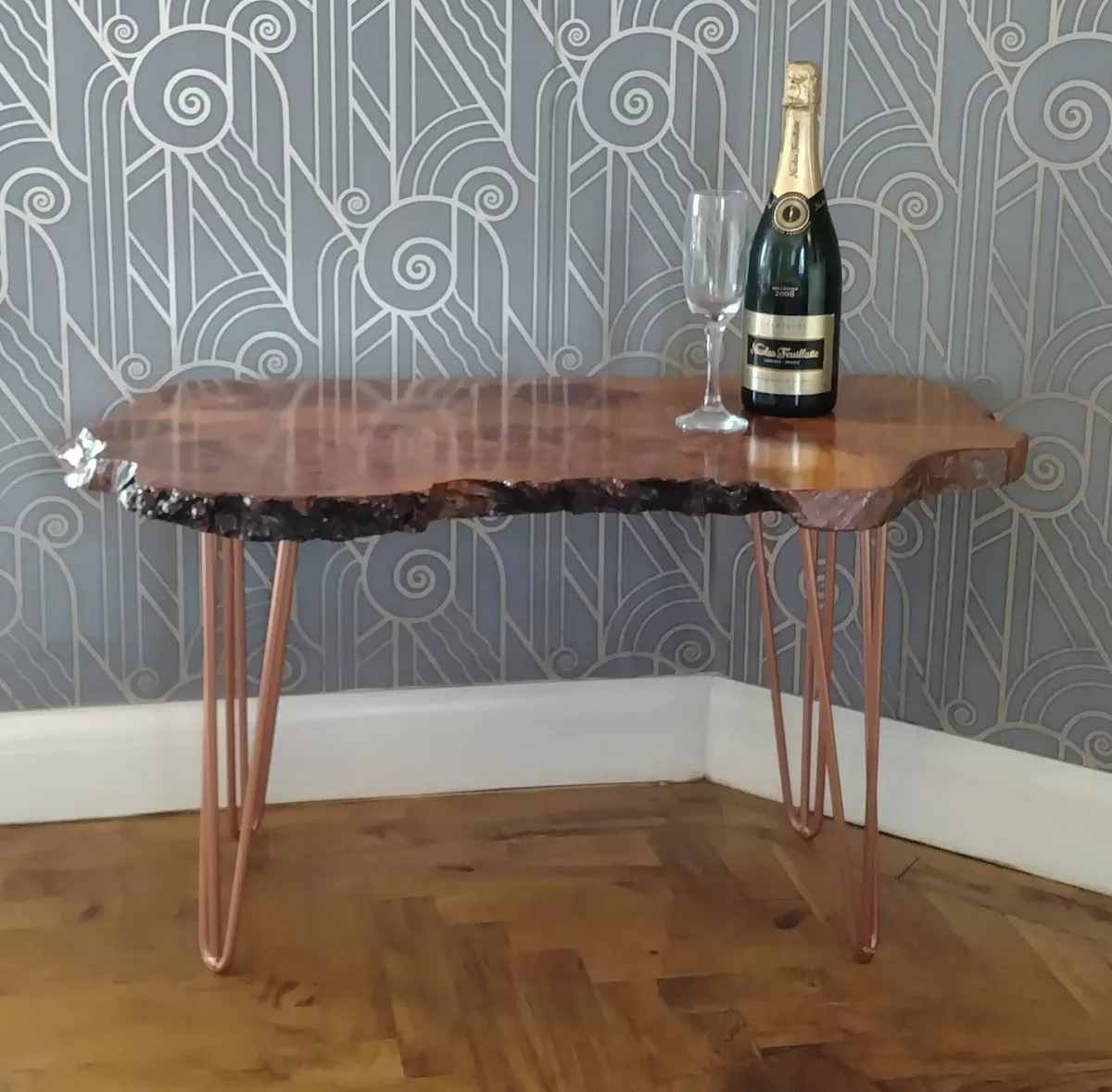 Beautiful Handmade Burr Elm live edge Coffee Table with Copper resin infill