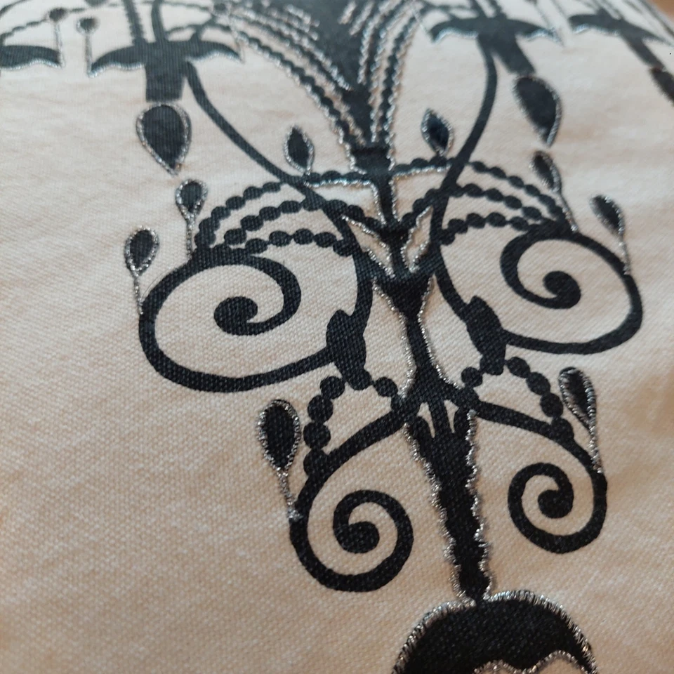 Rizzy Home Throw Beige Pillow With Embroidered Black Chandelier 17 X 17 - Image 2 of 4