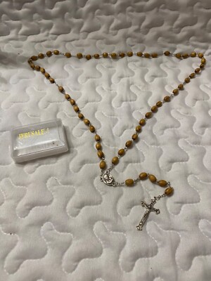 Vintage Jerusalem Rosary Olive Wood Wooden Cross Beads Terra Soil Santa Relic