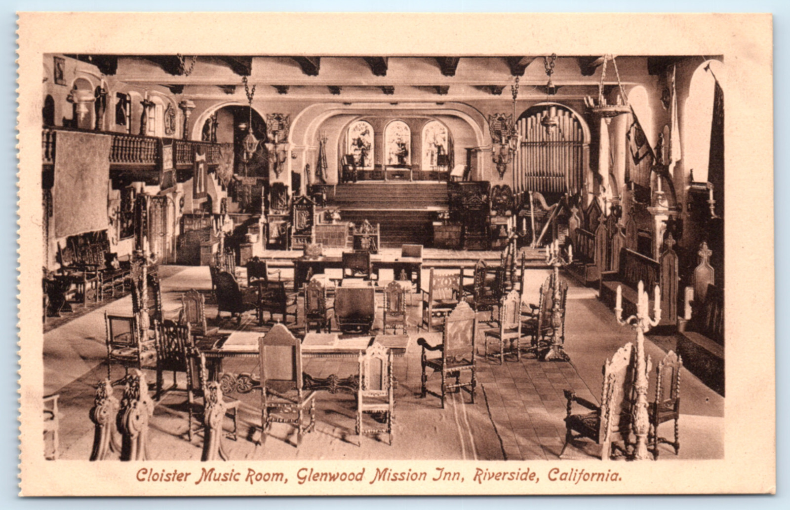 Postcard Inn Logo Riverside CA Glenwood Mission Inn Music Room Postcard | eBay