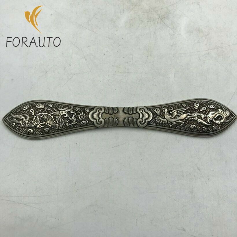 Chinese old tibet silver handcarved Dragon Phoenix hair hairpin statue