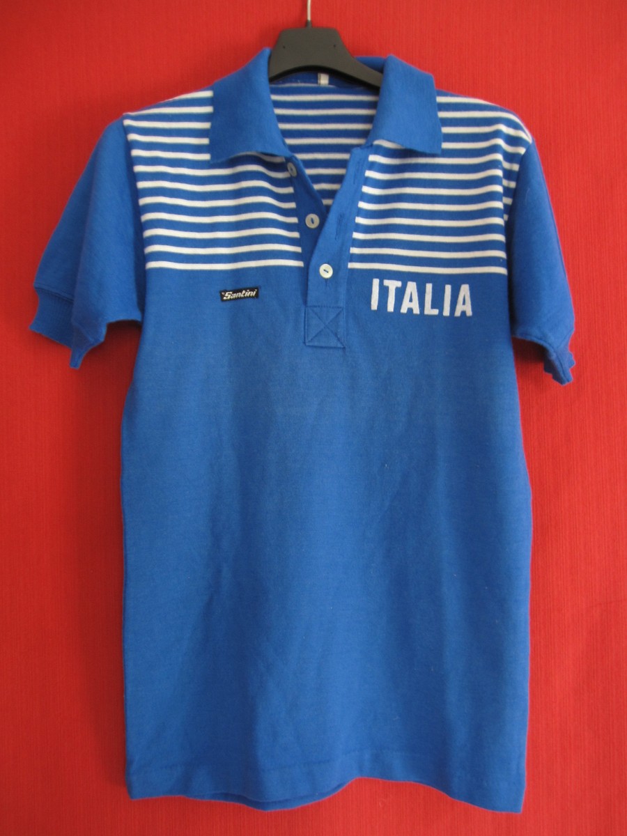 Maillot Cyclisme Vintage Santini Bleu/blanc Fabriqué En Italie, Taille 2XL, Laine, Année 80