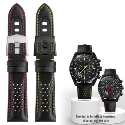 21mm Calfskin Leather Watchband For Omega Super Moon Dark Side Apollo 8 Series