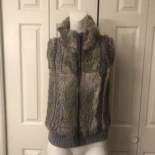 Dana Stein Women Fur Knit Vest Small Gray Front Full Zip Excellent