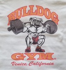 Bulldog Gym Venice California Workout Bodybuilding White / Vintage Gold T-Shirt