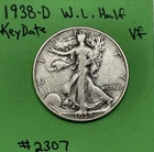 1938 D Liberty Walking Half Dollar VF Very Fine Silver 50c Key Date