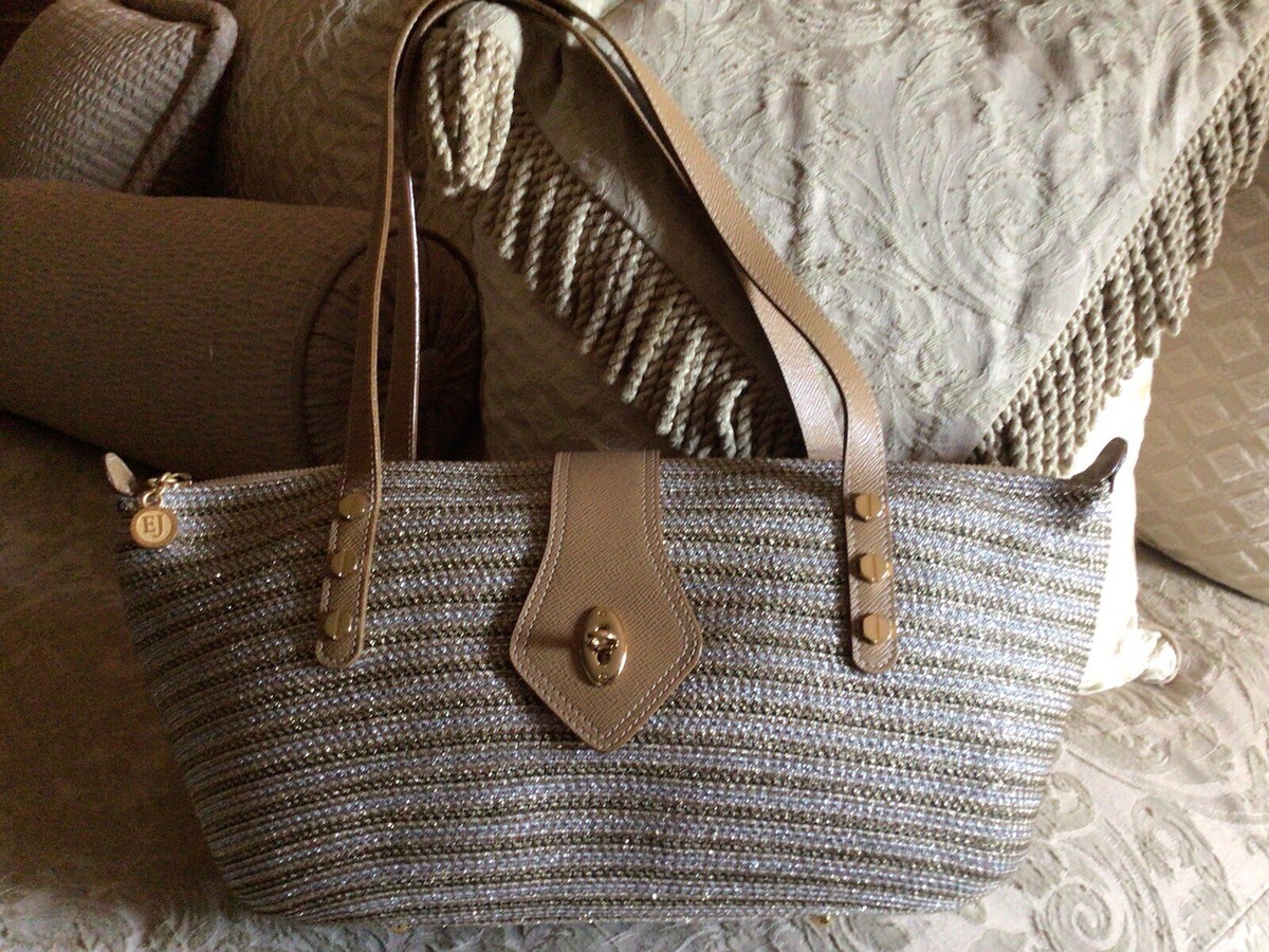 ERIC JAVITS Shoulder Bag Raffia Straw Brown&Beige Tan Leather W