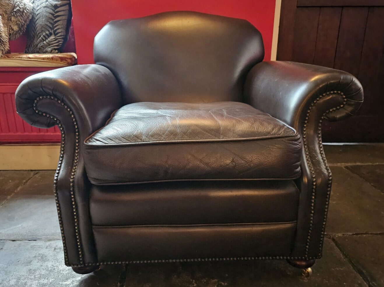 Pair of Laura Ashley Leather Armchairs Chesterfield Style eBay