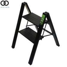 2 Ladder Step Portable Black Folding Safety Non Slip Small Stool Ladders
