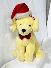 FAO Schwarz Christmas Labrador Dog Yellow Plush Retriever Furry Hat 12" EUC