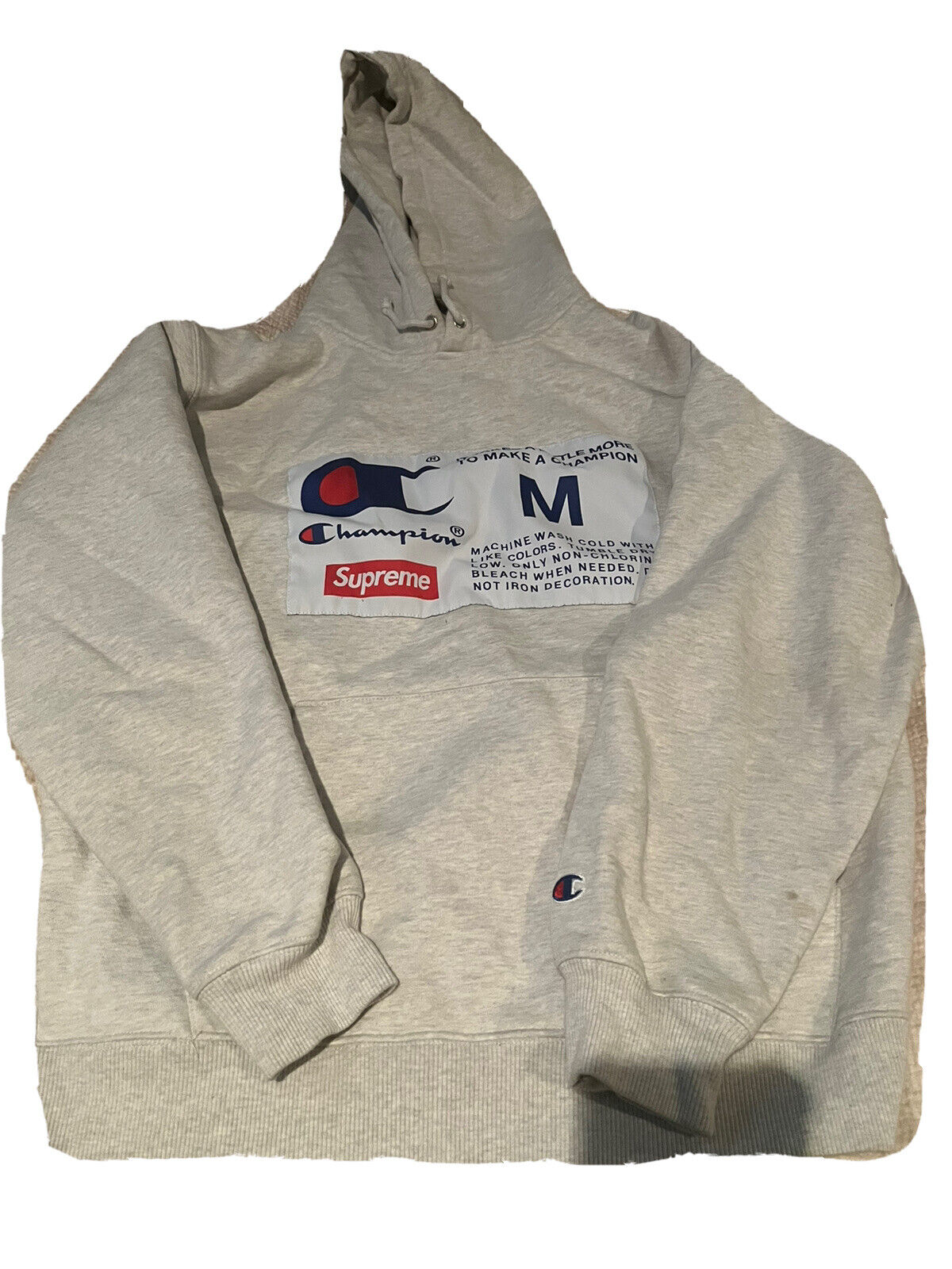 Supreme X Champion Label Ash Gray Hooded Sweatshirt Hoodie