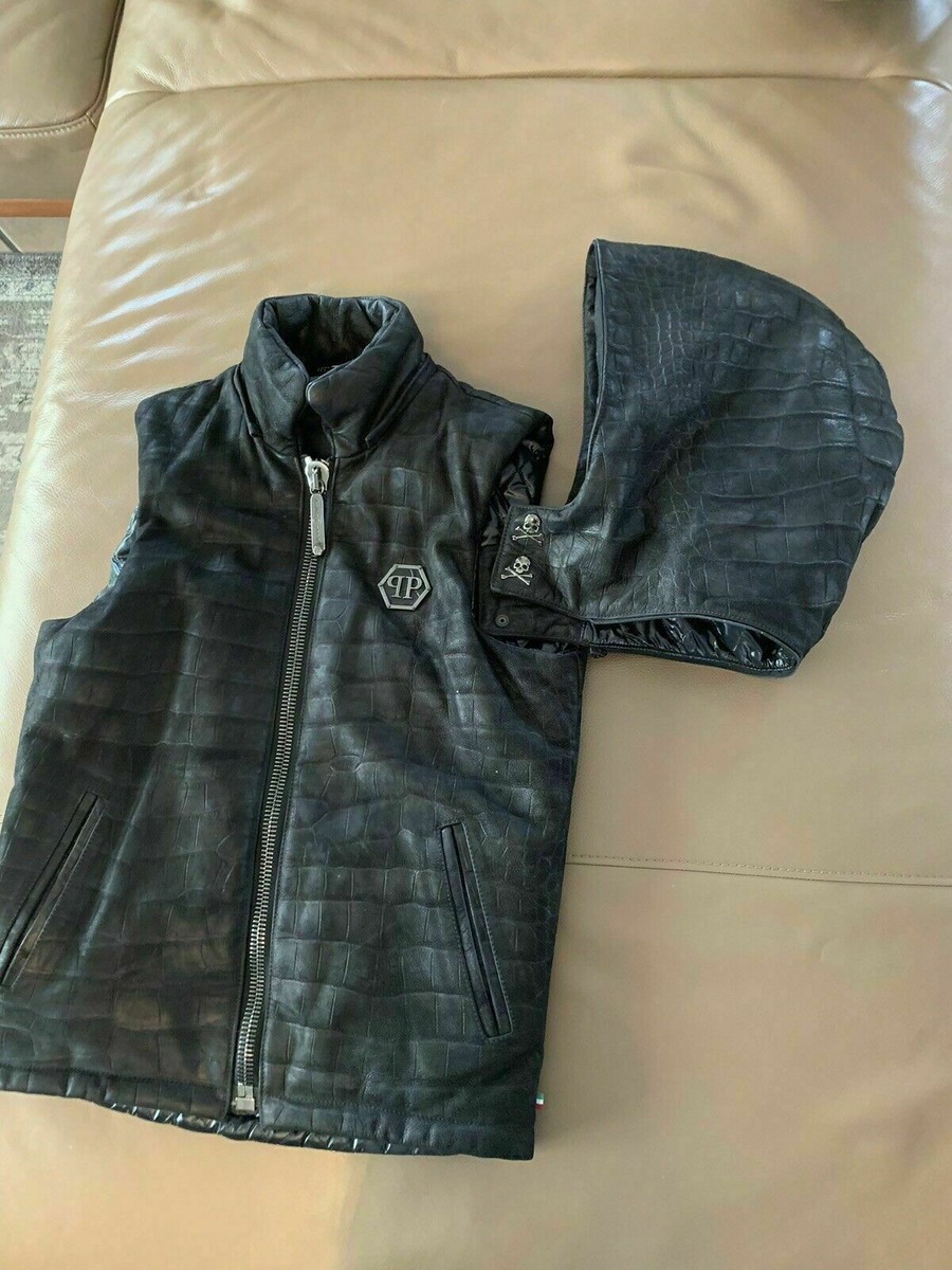 Philipp Plein Croco Python Imprimé Gilet Cuir Veste Herbert Jackie