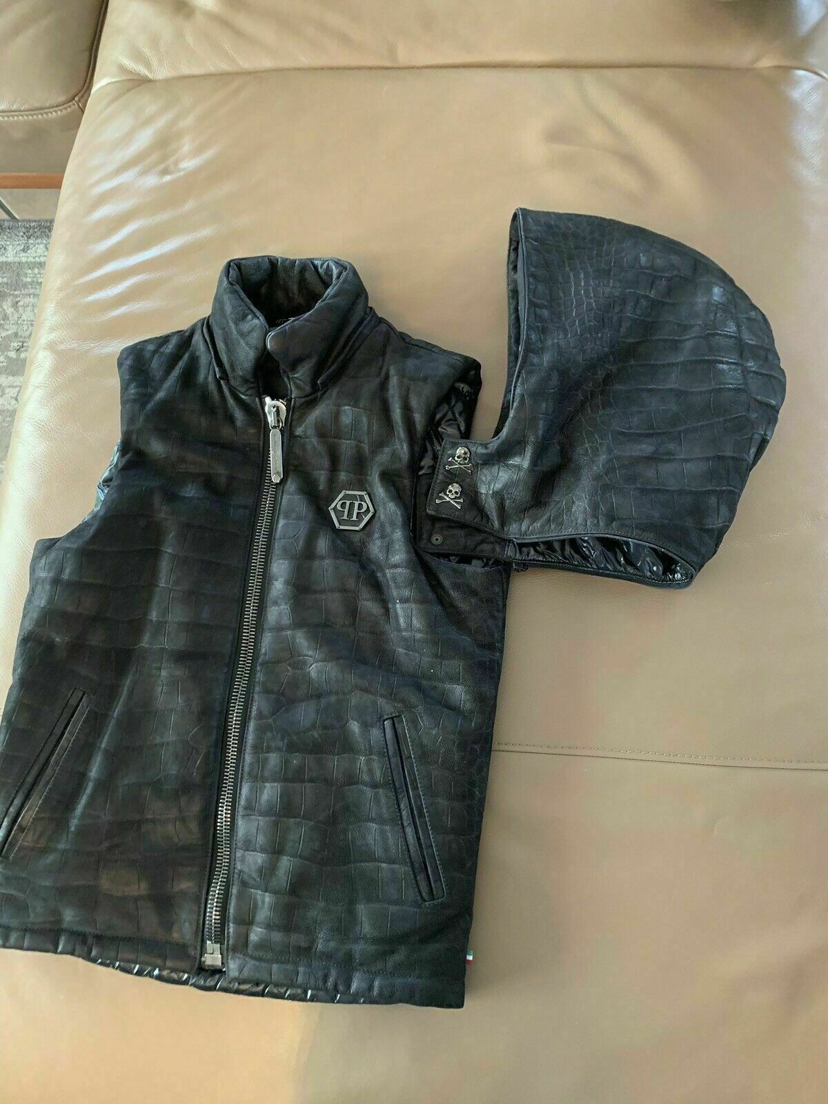 Philipp Plein Croco Python Print Vest Leather Jac… - image 4