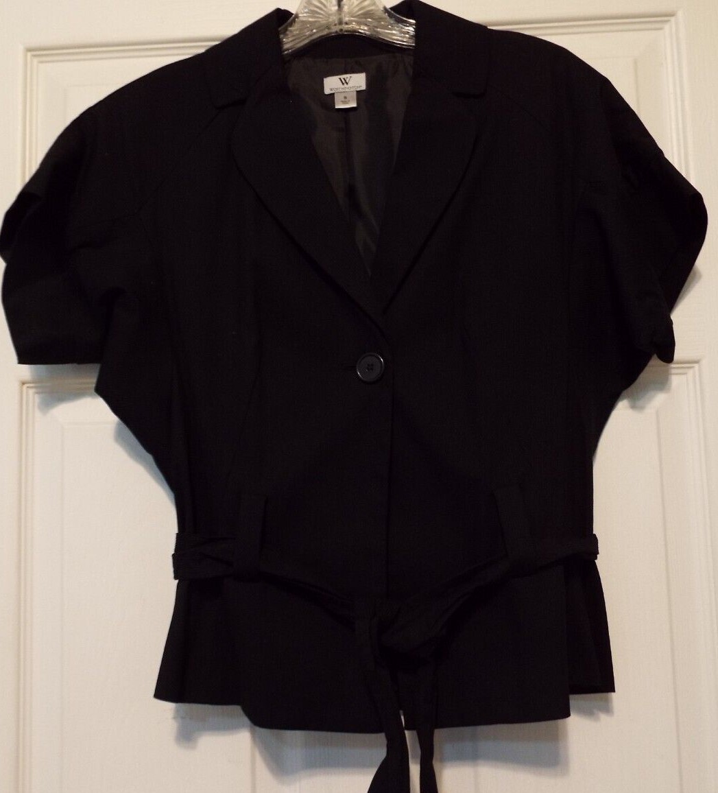 Worthington Womens Black Short Sleeve Button Tie Short Top Jacket Cover