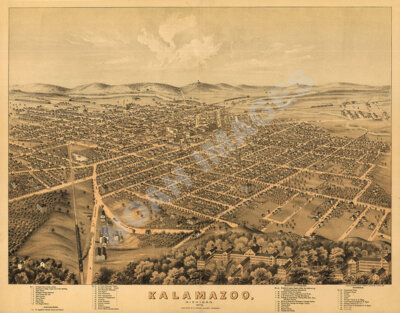 Panoramic Map of Kallamazoo Michigan 16x20
