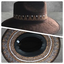 Handmade Mexican Mexican Sombrero Hat - Hand Painted Faux Suede - Artesanal