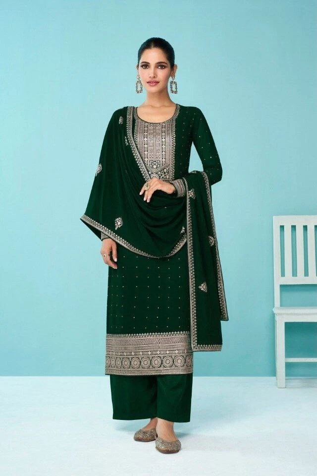 Georgette Embroidered DARK GREEN COLOR PAKISATNI SALWAR SUIT, Stitched at  Rs 1050 in Surat