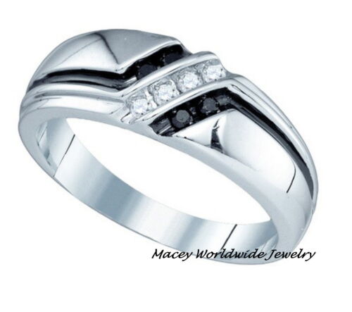 Men's 10K White Gold Twilight Black Diamond Stunning Band Ring .22Ct - Picture 1 of 3