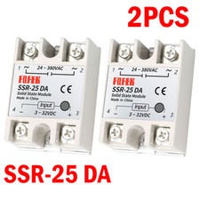 2PC SSR-25DA Solid State Relay Module 25A 3V-32V DC Input 24V-380VAC Output