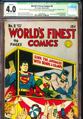 WORLD'S FINEST COMICS #8 CGC QUALIFIED 4.0 Boy Commandos Begins 1942 Kirby RARE!
