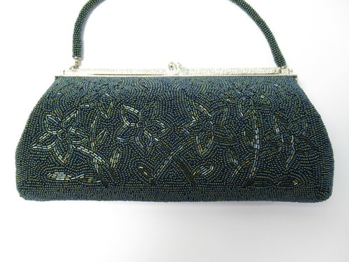 Japanische antike Vintage Kimono Träger Perlen Handtasche Tasche - Bild 2 von 7
