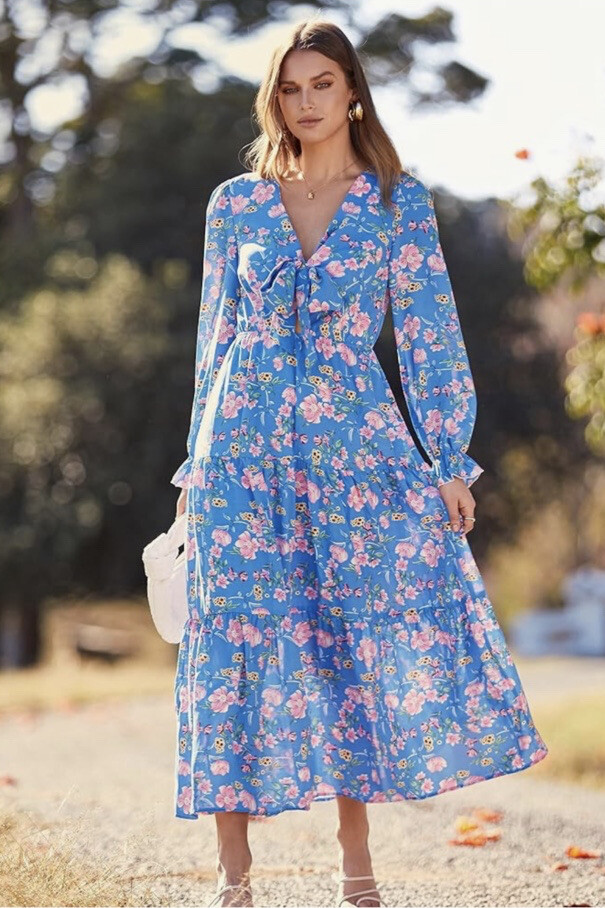 christabel tiered maxi dress blue floral Christabel Tiered Maxi Dress main image 1