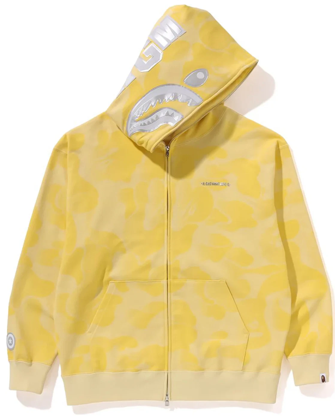 A BATHING APE (BAPE) Felpa con cappuccio e zip BAPE Ink Camo Shark gialla