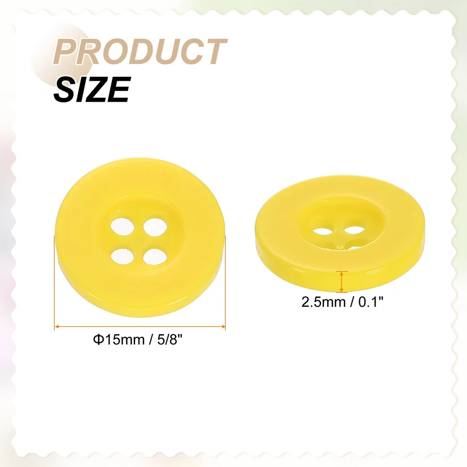60 шт. 24L кнопки для шитья 5/8 «смолы круглый плоский 4 отверстия Craft кнопки, желтый - Изображение 2 из 4