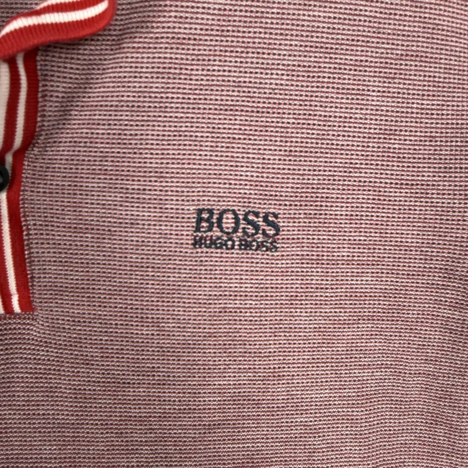 Hugo Boss Shirt Mens Medium Red Navy Polo Regular Fit Tipped Embroidered M - Image 4 of 4