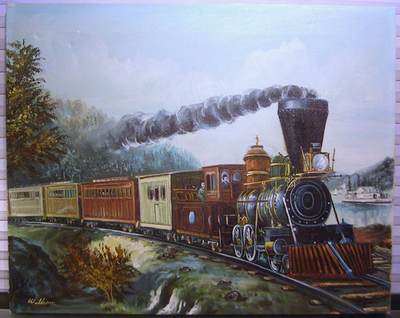 #ad #ad Vintage Steam Locomotive Original Oil Painting Signed $100.00