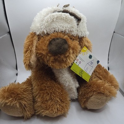 Hugfun 15'' Brown Puppy Dog Blue Brown Hat Scarf Winter Holiday Stuffed Plush