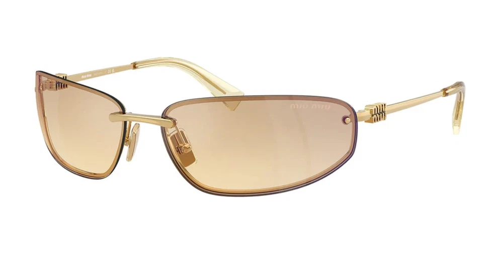Miu Miu MU A50S 5AK7R1 Unisex Rectangle Sunglasses in Gold with Yellow Lens 100% - Image 2 of 4