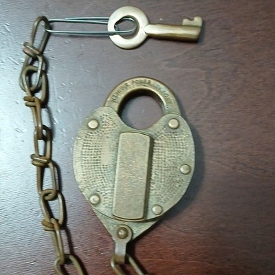 1927 j.h.w.climax co. heart shape brass lock w/key&chain