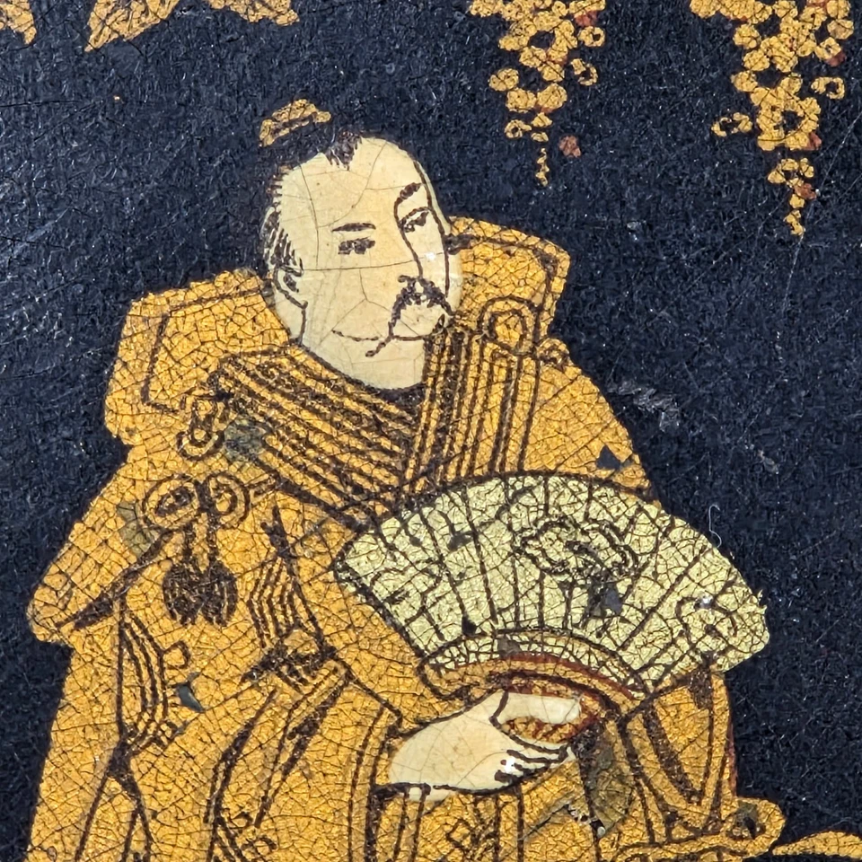 "Antiguo panel de estante plegable japonés de laca negra dorado diseño escénico 11""" Foto 4 de 4