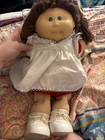 Vintage Cabbage Patch Kids Doll With brown yarn Hair, blue Eyes, Dress,