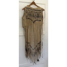 60s Beaded Native American Vest Suede Leather Hippie Long Fringe VTG Festival