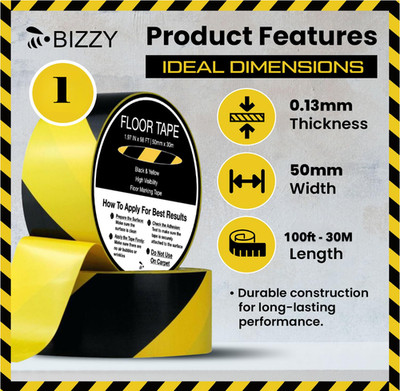 Bizzy 2''x100' Industrial Safety Tape Black/Yellow Floor Marking Caution Roll HD