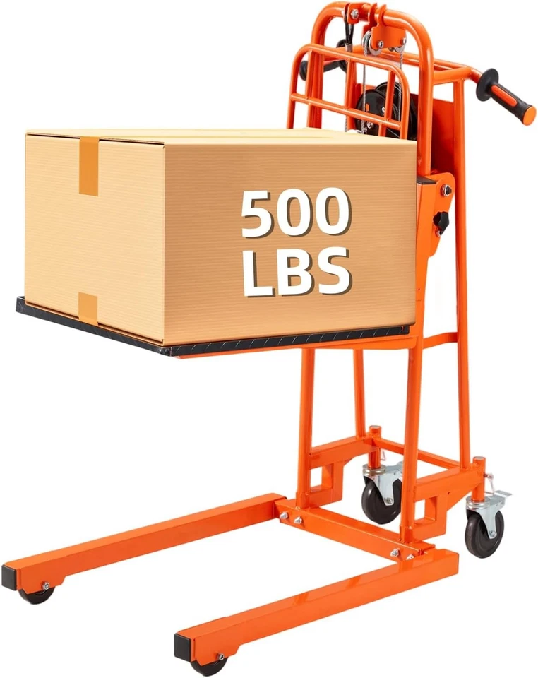 Material Lift Winch Stacker with Casters, 500 Lbs Capacity, Pallet Truck Dolly - Image 2 of 4