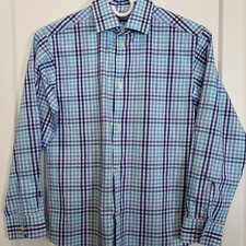 Chaps Boy's Long Sleeve Blue and Turquoise Plaid Button Down Dress Shirt