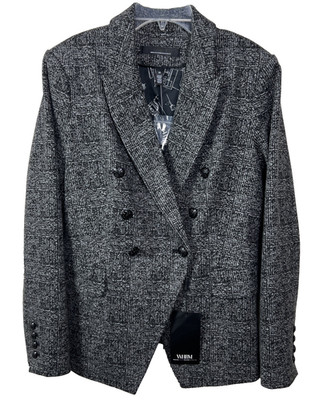 WHBM Knit Studio Blazer Sz 10 Double Breasted Black Gray Glenplaid NWT $225 A74