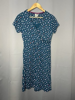 Weird Fish Dress Size 10 Blue Cocktail Print Wrap Style Organic Cotton Pockets