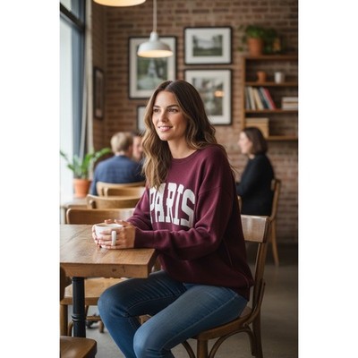 Pink Rose Paris Sweater Burgundy Red Crewneck Pullover Knit Top Size Small