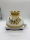 Vtg Milk Glass Hurricane Lamp Shade Yellow Amber Daisy Floral Ruffle Top  8” Fit
