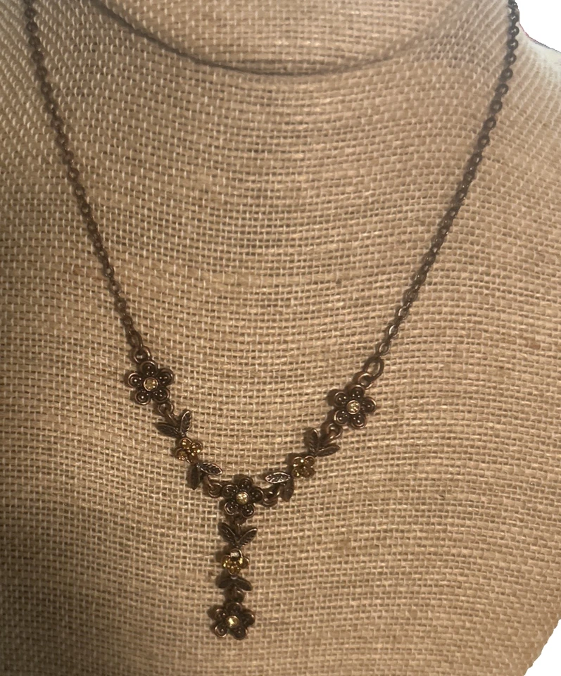 Cadena de collar de 15"-18" color cobre 1928 con colgante de flores estrás Foto 2 de 4