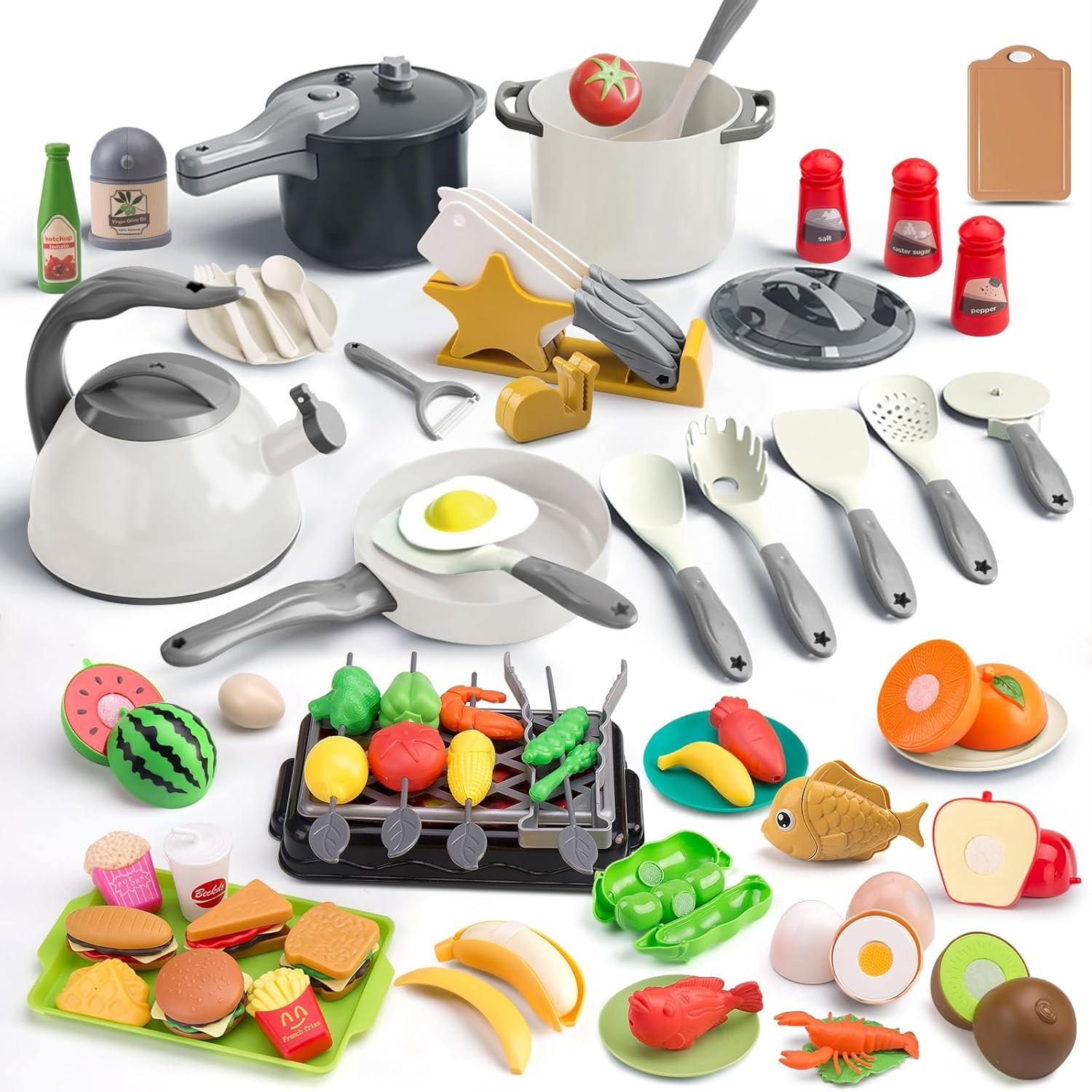 105Pcs Kids Kitchen BBQ Playset Pretend Cooking Pots Pans Fo